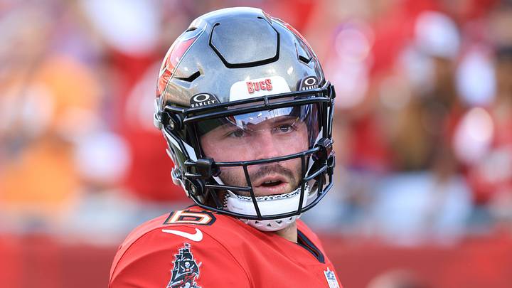 Aug 22, 2026; Tampa, Florida, USA;  Tampa Bay Buccaneers quarterback Baker Mayfield (6) looks on prior to the game against the Kansas City Chiefs at Raymond James Stadium.  Mandatory Credit: Kim Klement Neitzel-Imagn Images