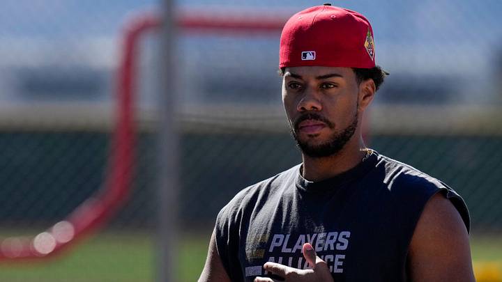 Cincinnati Reds pitcher Hunter Greene (21) watches live batting practice after his workout at the Cincinnati Reds player development complex in Goodyear, Ariz., on Saturday, Feb. 14, 2026. Cincinnati Reds pitcher Hunter Greene (21) watches live batting practice after his workout at the Cincinnati Reds player development complex in Goodyear, Ariz., on Saturday, Feb. 14, 2026.