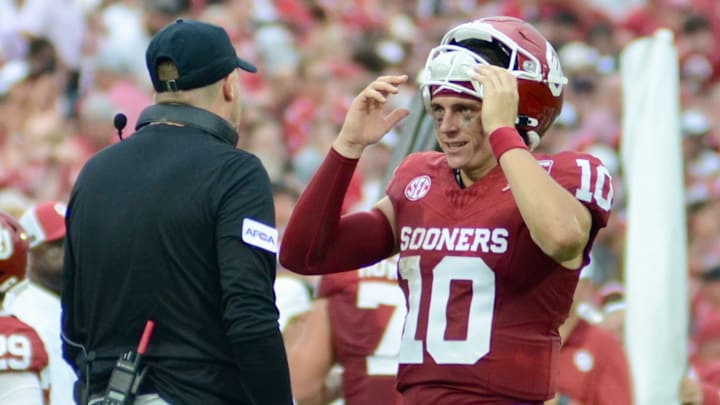 Oklahoma quarterback John Mateer, offensive coordinator Ben Arbuckle Oklahoma quarterback John Mateer, offensive coordinator Ben Arbuckle