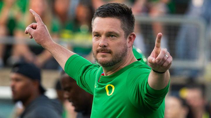 Oregon coach Dan Lanning oversees warmups before the game against Boise State at Autzen in Eugene Sept. 7, 2024 Oregon coach Dan Lanning oversees warmups before the game against Boise State at Autzen in Eugene Sept. 7, 2024