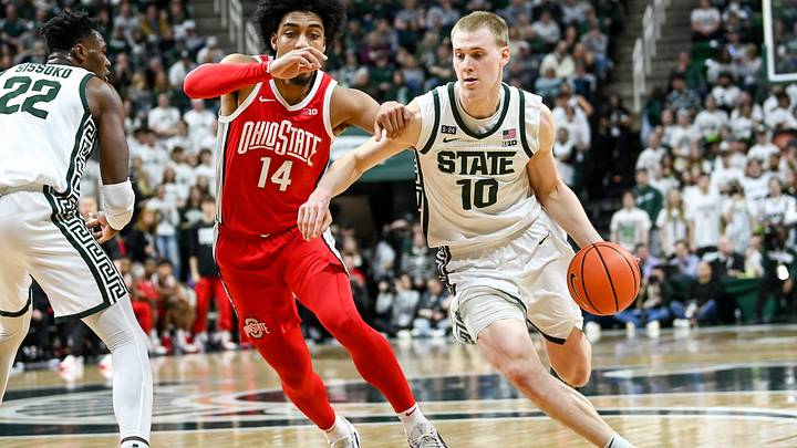 Michigan State's Joey Hauser, right, moves the ball as Ohio State's Justice Sueing defends during the second half on Saturday, March 4, 2023, at the Breslin Center in East Lansing.
230304 Msu Ohio State 117a Michigan State's Joey Hauser, right, moves the ball as Ohio State's Justice Sueing defends during the second half on Saturday, March 4, 2023, at the Breslin Center in East Lansing.
230304 Msu Ohio State 117a