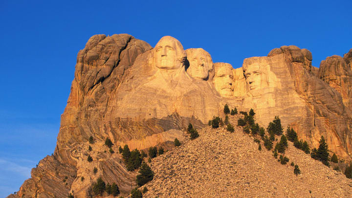 Mount Rushmore in the golden hour.