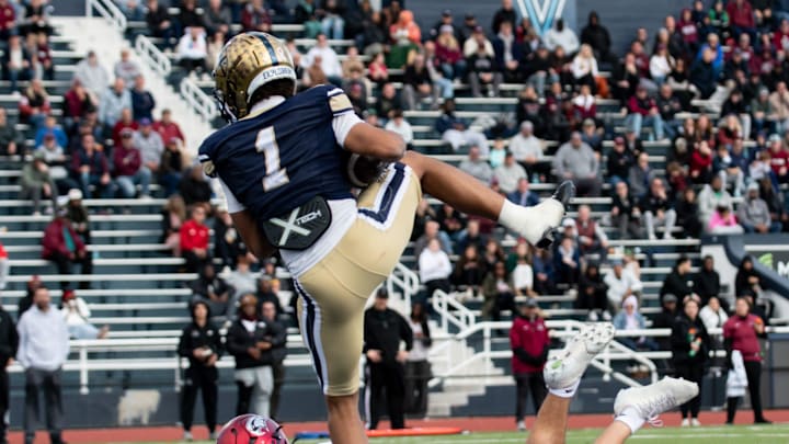 La Salle wide receiver Owen Johnson catches in the end zone for a touchdown against St. Joseph Prep in a Philadelphia Catholic League championship football game, Saturday, Nov. 1, 2025, at Villanova Stadium in Radnor. La Salle wide receiver Owen Johnson catches in the end zone for a touchdown against St. Joseph Prep in a Philadelphia Catholic League championship football game, Saturday, Nov. 1, 2025, at Villanova Stadium in Radnor.