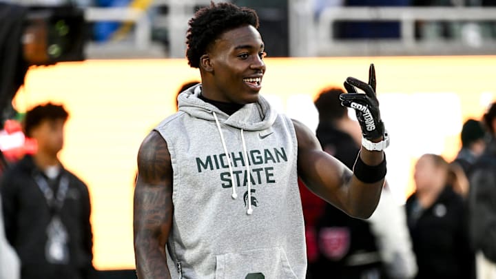 Michigan State's Nick Marsh smiles while warming up before the game against Michigan on Saturday, Oct. 25, 2025, at Spartan Stadium in East Lansing.