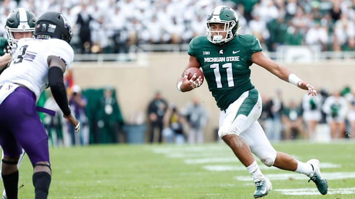 Michigan State running back Connor Heyward runs against Northwestern during the first half at Spartan Stadium in East Lansing, Saturday, Oct. 6, 2018.

Connor Heyward
