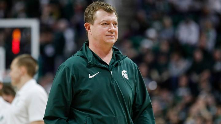 Michigan State hockey head coach Adam Nightingale walks off the court after the team is being honored for winning the Big Ten championship at Breslin Center in East Lansing on Wednesday, March 6, 2024.