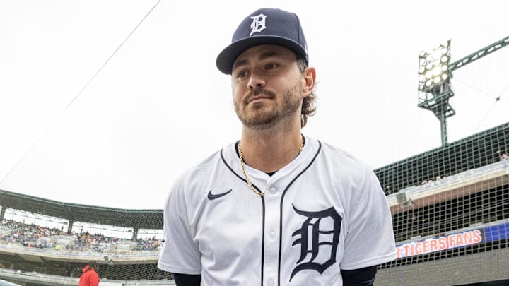 Apr 26, 2025; Detroit, Michigan, USA; Detroit Tigers outfielder Zach McKinstry (39) heads out to the field to start the game against the Baltimore Orioles during game one of a double header at Comerica Park. Mandatory Credit: David Reginek-Imagn Images Apr 26, 2025; Detroit, Michigan, USA; Detroit Tigers outfielder Zach McKinstry (39) heads out to the field to start the game against the Baltimore Orioles during game one of a double header at Comerica Park. Mandatory Credit: David Reginek-Imagn Images