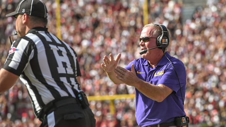 Louisiana State University Head Coach Brian Kelly calls a timeout playing South Carolina during the fourth quarter at Williams-Brice Stadium in Columbia, S.C. Saturday, September 14, 2024. Louisiana State University Head Coach Brian Kelly calls a timeout playing South Carolina during the fourth quarter at Williams-Brice Stadium in Columbia, S.C. Saturday, September 14, 2024.