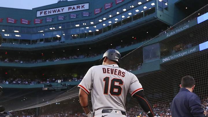 Aug 21, 2026; Boston, Massachusetts, USA; San Francisco Giants designated hitter Rafael Devers (16) reacts during the first inning against the Boston Red Sox at Fenway Park. Mandatory Credit: Paul Rutherford-Imagn Images Aug 21, 2026; Boston, Massachusetts, USA; San Francisco Giants designated hitter Rafael Devers (16) reacts during the first inning against the Boston Red Sox at Fenway Park. Mandatory Credit: Paul Rutherford-Imagn Images