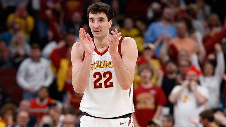 Mar 27, 2026; Chicago, IL, USA; Iowa State Cyclones forward Milan Momcilovic (22) reacts in the first half against the Tennessee Volunteers during a Sweet Sixteen game of the Midwest Regional of the men's 2026 NCAA Tournament at United Center. Mandatory Credit: Kamil Krzaczynski-Imagn Images Mar 27, 2026; Chicago, IL, USA; Iowa State Cyclones forward Milan Momcilovic (22) reacts in the first half against the Tennessee Volunteers during a Sweet Sixteen game of the Midwest Regional of the men's 2026 NCAA Tournament at United Center. Mandatory Credit: Kamil Krzaczynski-Imagn Images