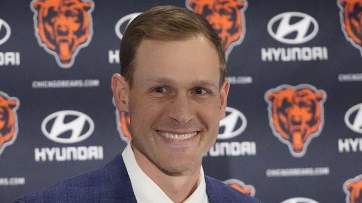 Jan 22, 2025; Lake Forest, IL, USA; Chicago Bears head coach Ben Johnson answers questions during a introductory press conference at PNC Center. Mandatory Credit: David Banks-Imagn Images