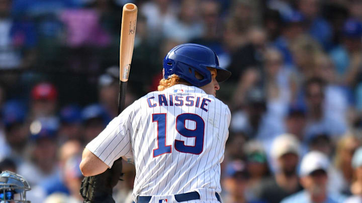 Former Chicago Cubs right fielder Owen Caissie (19) at bat.