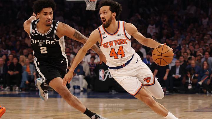 Jun 8, 2026; New York, New York, USA; New York Knicks guard Landry Shamet (44) drives to the basket as San Antonio Spurs guard Dylan Harper (2) defends during game three of the 2026 NBA Finals at Madison Square Garden. Mandatory Credit: Geoff Burke-Imagn Images Jun 8, 2026; New York, New York, USA; New York Knicks guard Landry Shamet (44) drives to the basket as San Antonio Spurs guard Dylan Harper (2) defends during game three of the 2026 NBA Finals at Madison Square Garden. Mandatory Credit: Geoff Burke-Imagn Images