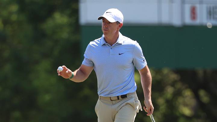 Apr 12, 2026; Augusta, Georgia, USA; Rory McIlroy reacts towards the patrons after making a birdie on the third hole during the final round of the Masters Tournament at Augusta National Golf Club. Mandatory Credit: Bill Streicher-Imagn Images