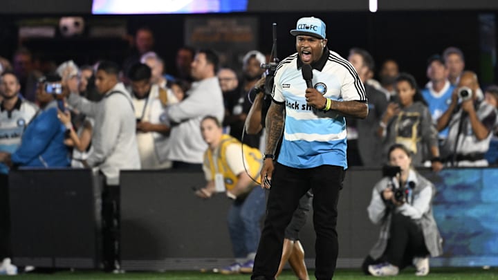 Nov 1, 2024; Charlotte, North Carolina, USA; American sports commentator Steve Smith announces prior to the match between Orlando City and Charlotte FC at Bank of America Stadium.