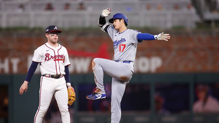 May 4, 2025; Atlanta, Georgia, USA; Los Angeles Dodgers designated hitter Shohei Ohtani (17) celebrates after a double against the Atlanta Braves in the seventh inning at Truist Park. Mandatory Credit: Brett Davis-Imagn Images May 4, 2025; Atlanta, Georgia, USA; Los Angeles Dodgers designated hitter Shohei Ohtani (17) celebrates after a double against the Atlanta Braves in the seventh inning at Truist Park. Mandatory Credit: Brett Davis-Imagn Images