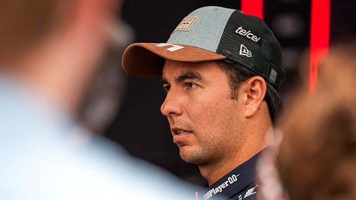 Oracle Red Bull Racing driver Sergio Perez talks to media at the Formula 1 Pirelli United States Grand Prix at Circuit of the Americas on Thursday, Oct. 17, 2024.
