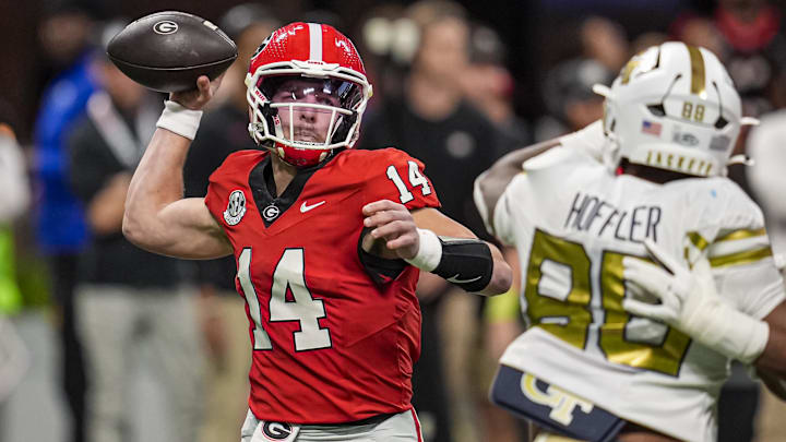 Georgia Bulldogs quarterback Gunner Stockton (14) Georgia Bulldogs quarterback Gunner Stockton (14)