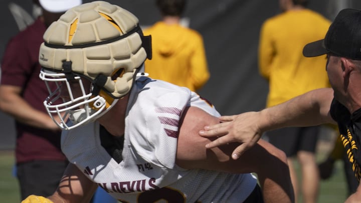 Owen Long (#22 LB) runs a drill during ASU football practice at Kajikawa Practice fields in Tempe, Arizona, on March 19, 2026. Owen Long (#22 LB) runs a drill during ASU football practice at Kajikawa Practice fields in Tempe, Arizona, on March 19, 2026.