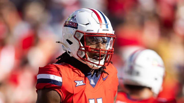 Oct 19, 2024; Tucson, Arizona, USA; Arizona Wildcats defensive lineman Chase Kennedy (11) against the Colorado Buffalos at Arizona Stadium. Mandatory Credit: Mark J. Rebilas-Imagn Images