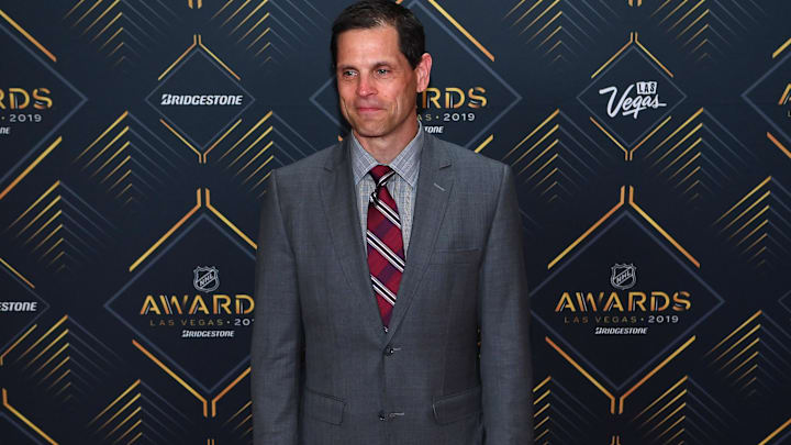 Jun 19, 2019; Las Vegas, NV, USA; Don Sweeney is pictured on the red carpet during the 2019 NHL Awards at Mandalay Bay. Mandatory Credit: Stephen R. Sylvanie-Imagn Images