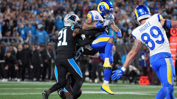 Los Angeles Rams running back Kyren Williams (23) rushes for a touchdown against the Carolina Panthers.