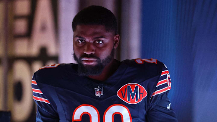 Oct 19, 2025; Chicago, Illinois, USA; Chicago Bears cornerback Tyrique Stevenson (29) takes the field before the game against the New Orleans Saints at Soldier Field. Mandatory Credit: Mike Dinovo-Imagn Images