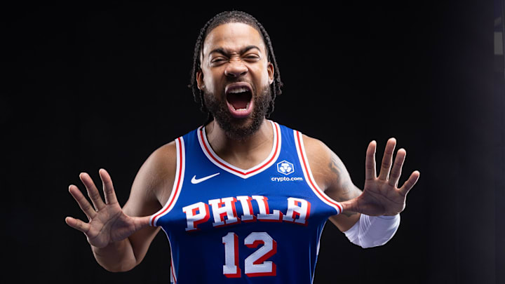 Sep 26, 2025; Camden, NJ, USA; Philadelphia 76ers Trendon Watford poses for a photo during media day. Mandatory Credit: Bill Streicher-Imagn Images Sep 26, 2025; Camden, NJ, USA; Philadelphia 76ers Trendon Watford poses for a photo during media day. Mandatory Credit: Bill Streicher-Imagn Images