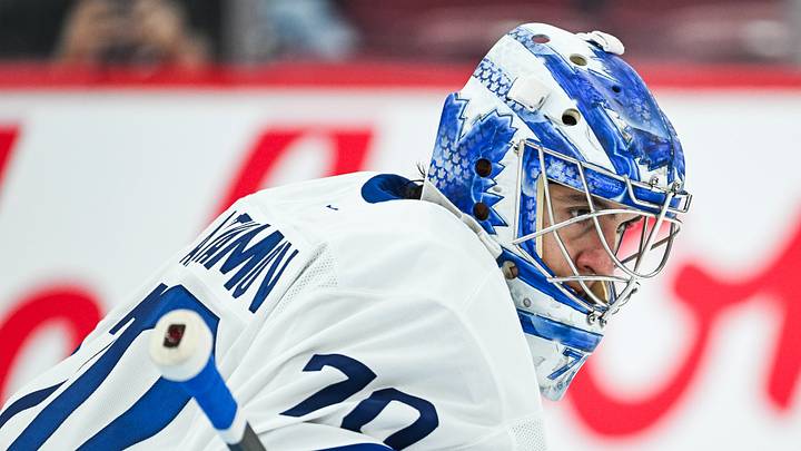 Sep 19, 2026; Montreal, Quebec, CAN; Toronto Maple Leafs goalie  Artur Akhtyamov (70) looks on against the Montreal Canadiens during the second period at Bell Centre. Mandatory Credit: David Kirouac-Imagn Images