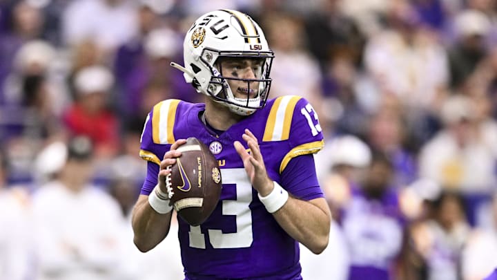 LSU Tigers quarterback Garrett Nussmeier throws a pass during the first half against the Baylor Bears.