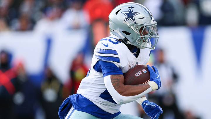 Dallas Cowboys running back Jaydon Blue (23) rushes during the second quarter against the New York Giants at MetLife Stadium. Mandatory Credit: Vincent Carchietta-Imagn Images Dallas Cowboys running back Jaydon Blue (23) rushes during the second quarter against the New York Giants at MetLife Stadium. Mandatory Credit: Vincent Carchietta-Imagn Images