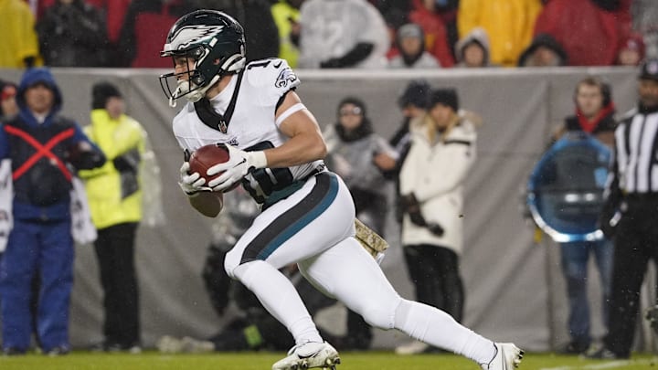 Nov 20, 2023; Kansas City, Missouri, USA; Philadelphia Eagles wide receiver Britain Covey (18) returns a kick against the Kansas City Chiefs during the game at GEHA Field at Arrowhead Stadium. 