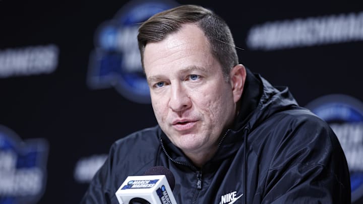 Mar 26, 2026; Chicago, IL, USA; Iowa State Cyclones head coach T.J. Otzelberger speaks ahead of the Midwest regional of the men's 2026 NCAA Tournament at United Center. 