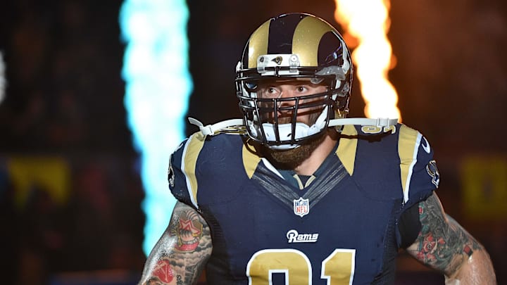 Sep 13, 2015; St. Louis, MO, USA; St. Louis Rams defensive end Chris Long (91) runs on to the field before the game between the St. Louis Rams and the Seattle Seahawks during the first half at the Edward Jones Dome. Mandatory Credit: Jasen Vinlove-Imagn Images Sep 13, 2015; St. Louis, MO, USA; St. Louis Rams defensive end Chris Long (91) runs on to the field before the game between the St. Louis Rams and the Seattle Seahawks during the first half at the Edward Jones Dome. Mandatory Credit: Jasen Vinlove-Imagn Images