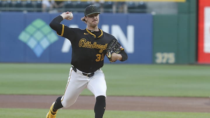 Pittsburgh Pirates starting pitcher Paul Skenes (30) delivers a pitch against the Miami Marlins during the first inning at PNC Park. 