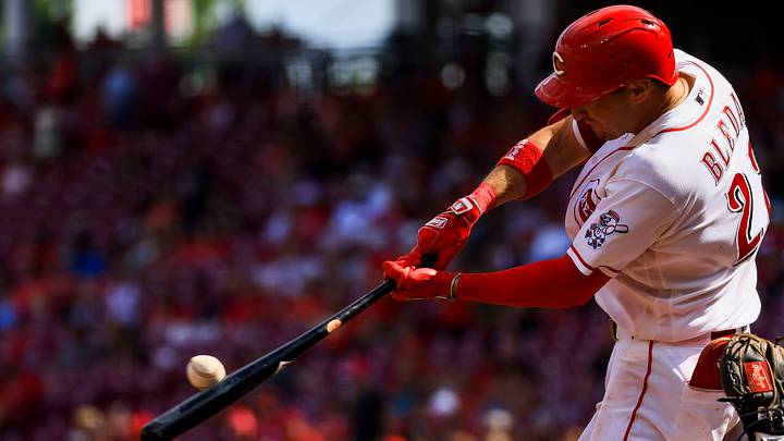 Aug 2, 2026; Cincinnati, Ohio, USA; Cincinnati Reds outfielder JJ Bleday (22) bats against the Pittsburgh Pirates in the eighth inning at Great American Ball Park. Mandatory Credit: Katie Stratman-Imagn Images Aug 2, 2026; Cincinnati, Ohio, USA; Cincinnati Reds outfielder JJ Bleday (22) bats against the Pittsburgh Pirates in the eighth inning at Great American Ball Park. Mandatory Credit: Katie Stratman-Imagn Images