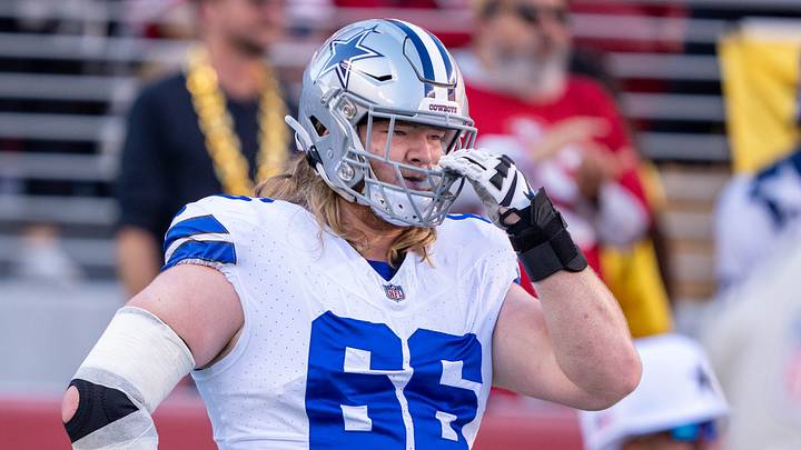 Dallas Cowboys guard T.J. Bass warms up before the game against the San Francisco 49ers at Levi's Stadium. Dallas Cowboys guard T.J. Bass warms up before the game against the San Francisco 49ers at Levi's Stadium.