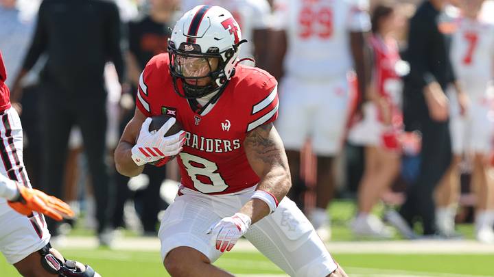 Sep 26, 2026; Lubbock, Texas, USA; Texas Tech Red Raiders running back Cameron Dickey (8) rushes against the Sam Houston Bearkats in the first half at Galaxy Stadium. Mandatory Credit: Michael C. Johnson-Imagn Images Sep 26, 2026; Lubbock, Texas, USA; Texas Tech Red Raiders running back Cameron Dickey (8) rushes against the Sam Houston Bearkats in the first half at Galaxy Stadium. Mandatory Credit: Michael C. Johnson-Imagn Images
