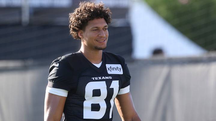 Jul 23, 2025; Houston, TX, USA; Houston Texans wide receiver Jayden Higgins (81) during training camp at Houston Methodist Training Center. Mandatory Credit: Troy Taormina-Imagn Images Jul 23, 2025; Houston, TX, USA; Houston Texans wide receiver Jayden Higgins (81) during training camp at Houston Methodist Training Center. Mandatory Credit: Troy Taormina-Imagn Images