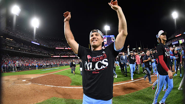 Oct 12, 2023; Philadelphia, Pennsylvania, USA; Philadelphia Phillies catcher J.T. Realmuto (10)
