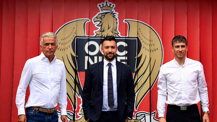 Jean-Pierre Rivière, président, Francesco Farioli, coach et Florent Ghisolfi, directeur sportif de l'OGC Nice