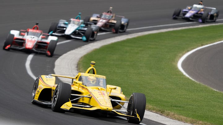Team Penske driver Scott McLaughlin (3) heads out of turn one Monday, May 19, 2025 during practice for the 109th running of the Indianapolis 500 at Indianapolis Motor Speedway.