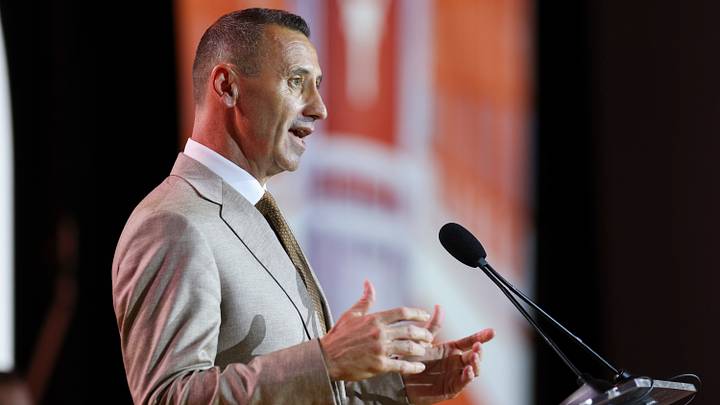 Texas Longhorns head coach Steve Sarkisian speaks to the press during SEC Football Kickoff Media Day Texas Longhorns head coach Steve Sarkisian speaks to the press during SEC Football Kickoff Media Day