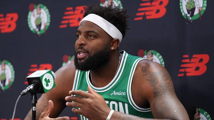 Sep 28, 2026; Boston, MA, USA; Boston Celtics center Mitchell Robinson (4) talks to reporters during media day at Auerbach Center. Mandatory Credit: David Butler II-Imagn Images Sep 28, 2026; Boston, MA, USA; Boston Celtics center Mitchell Robinson (4) talks to reporters during media day at Auerbach Center. Mandatory Credit: David Butler II-Imagn Images