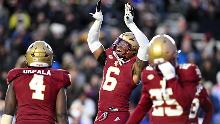 Boston College Eagles defensive end Donovan Ezeiruaku reacts after a sack against the Pittsburgh Panthers. Boston College Eagles defensive end Donovan Ezeiruaku reacts after a sack against the Pittsburgh Panthers.