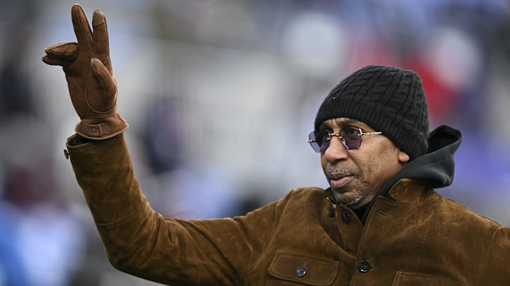 Dec 21, 2024; Baltimore, Maryland, USA;  Stephen A. Smith waves to the crowd while walking the field before the game between the Baltimore Ravens and the Pittsburgh Steelers.