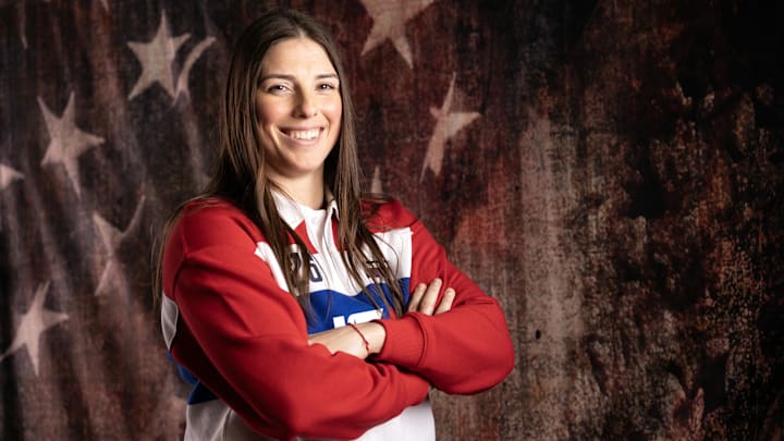 Oct 29, 2025; New York, NY; Hilary Knight poses for a photo during the U.S. Olympic Team Media Summit in preparation for the 2026 Milan Olympic Winter Games at Javits Center. 