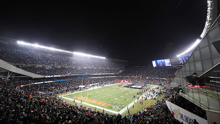 Dec 26, 2024; Chicago, Illinois, USA; A general view of Soldier Field before a game between the Chicago Bears and Seattle Seahawks Mandatory Credit: Talia Sprague-Imagn Images