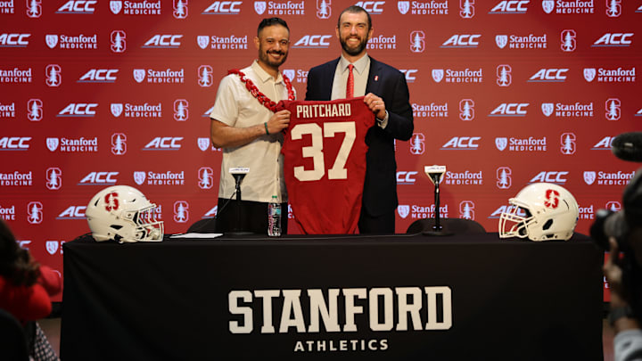 Tavita Pritchard is introduced as the new Stanford football head coach by Andrew Luck