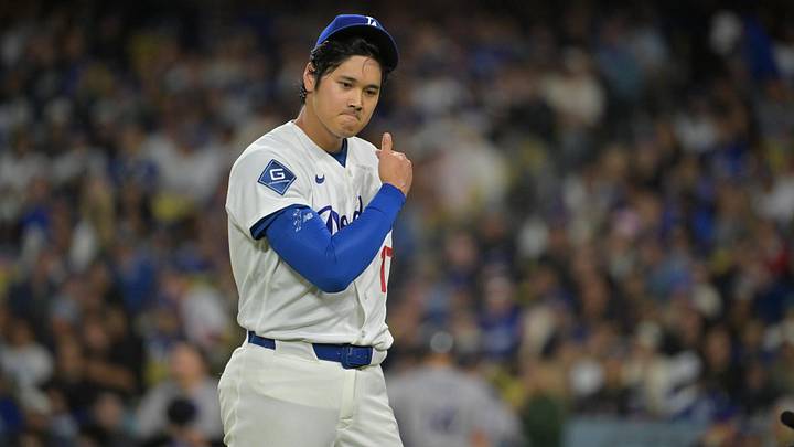 May 27, 2026; Los Angeles, California, USA; Los Angeles Dodgers two-way player Shohei Ohtani (17) reacts after a play during the fourth inning against the Colorado Rockies at Dodger Stadium. Mandatory Credit: Jayne Kamin-Oncea-Imagn Images